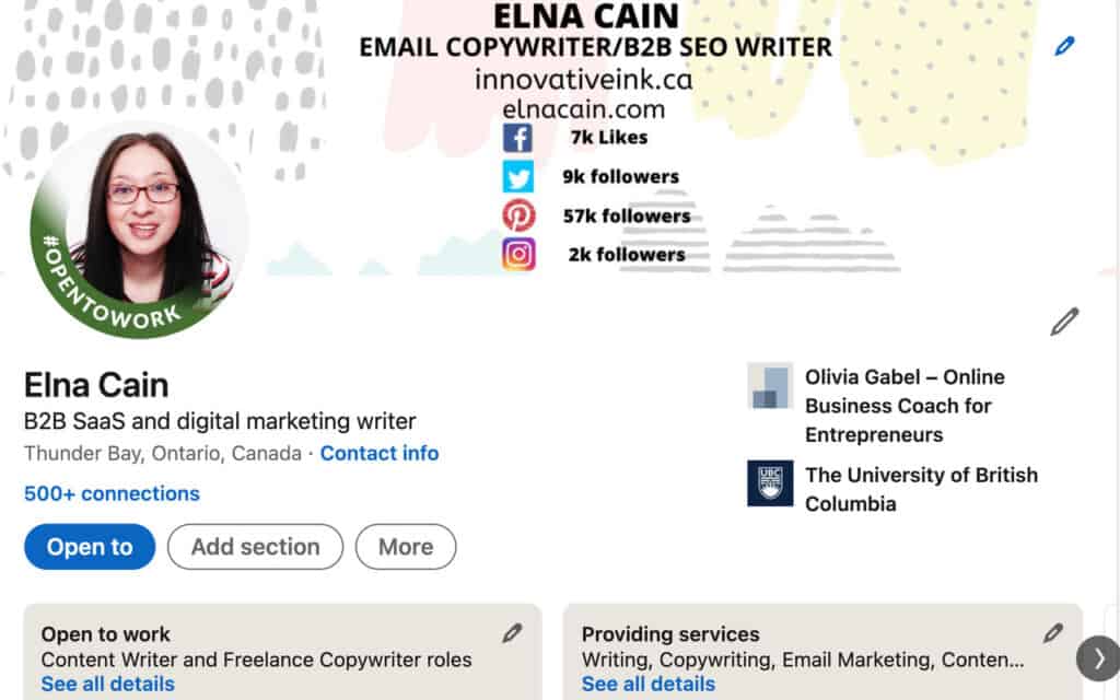 How a LinkedIn Banner Leads to More Freelance Writing Gigs - Elna Cain