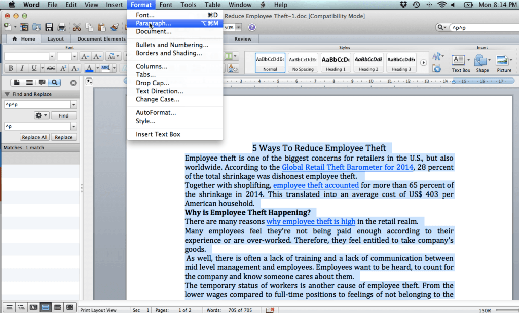 Paragraph Formatting MS Word Mac