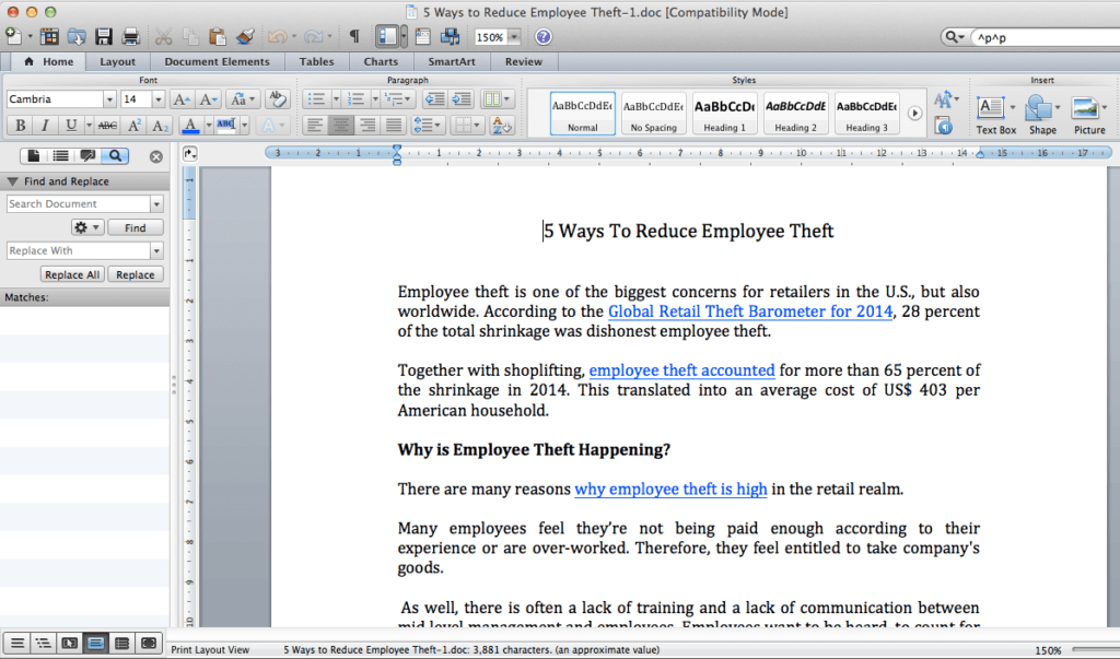 Replace side panel in MS Word Mac